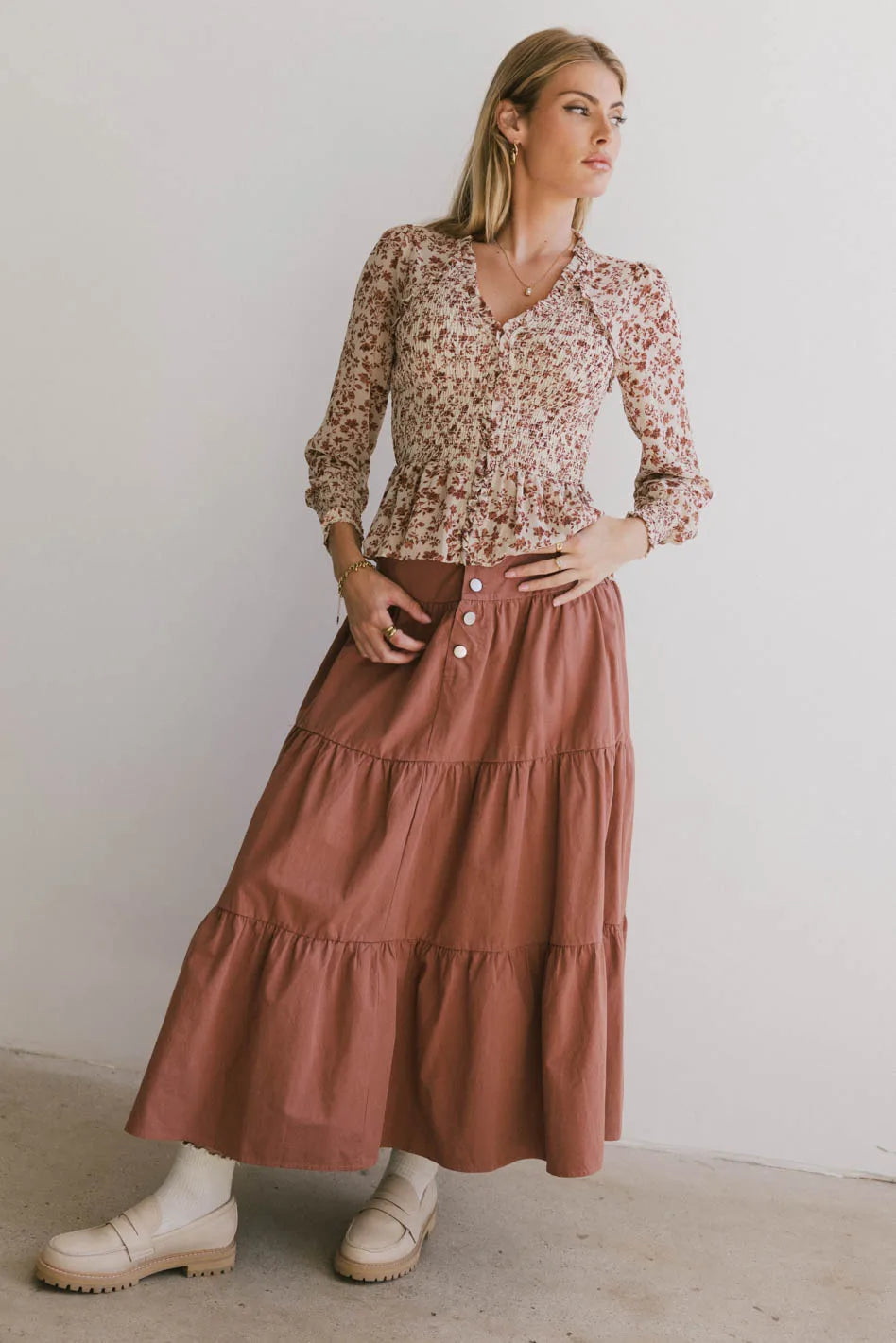 Luna Tiered Maxi Skirt in Mauve FINAL SALE