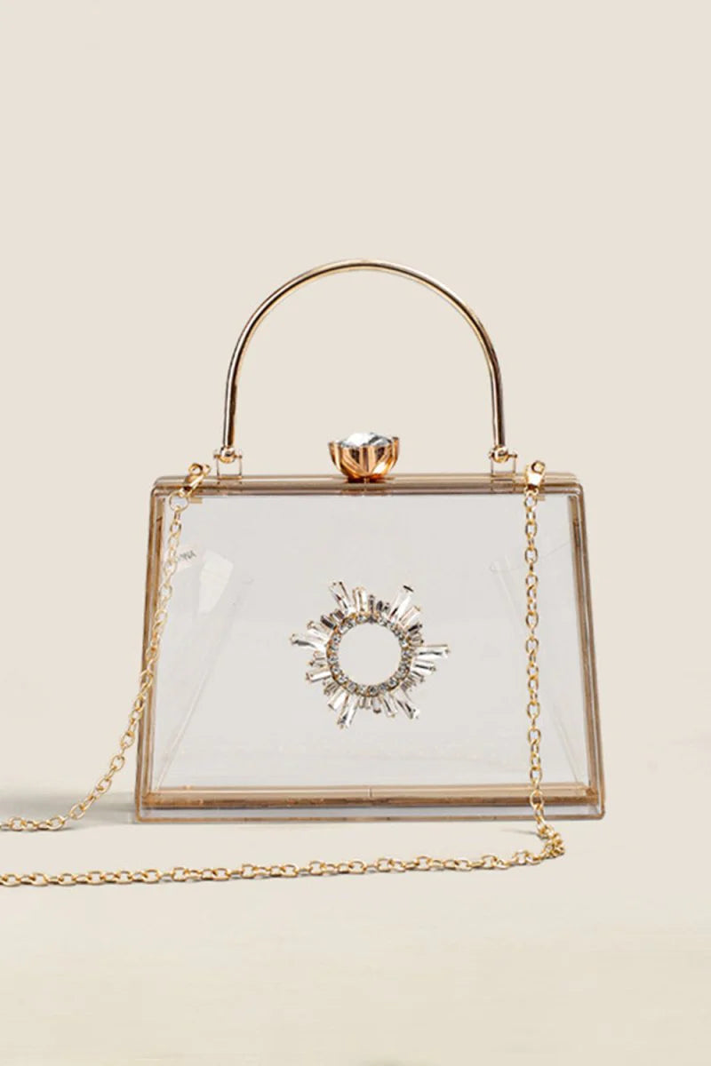 Womens Clear PVC Rhinestones Crossbody Evening Clutch Bags