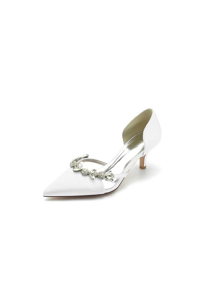Satin Pointed Toe Beading High Heels
