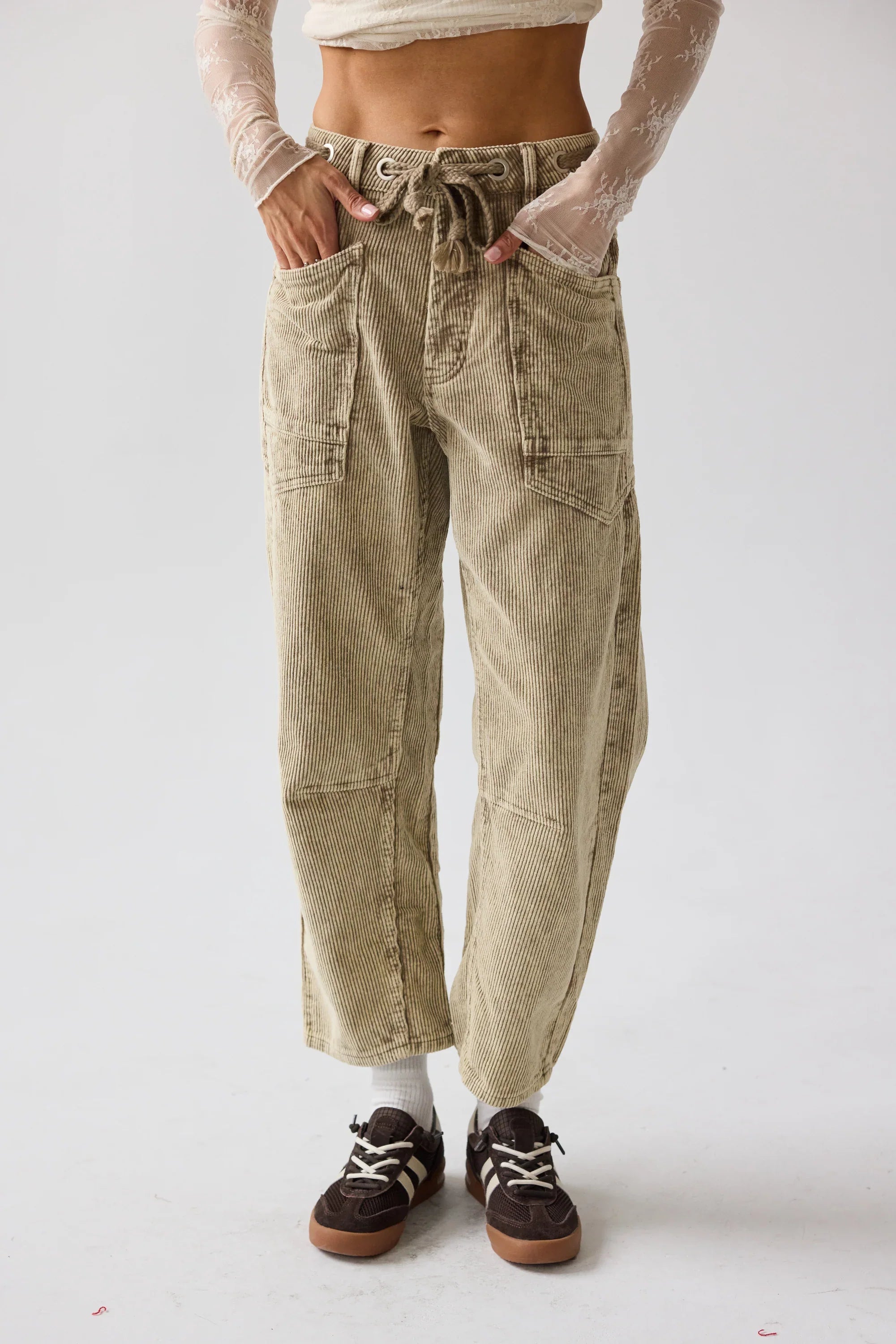 Dana Corduroy Barrel Pants in Olive FINAL SALE