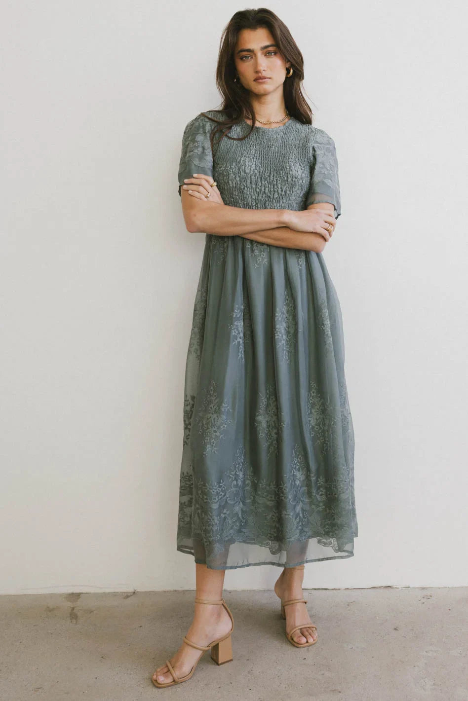 Alora Embroidered Dress in Teal FINAL SALE