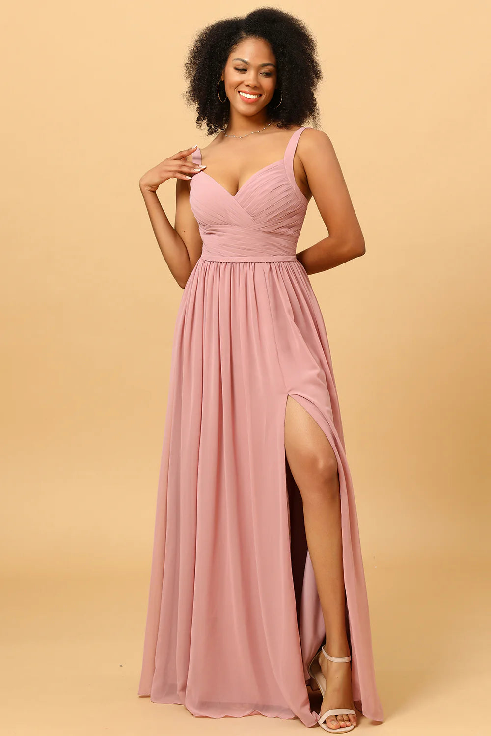 Blush Long Chiffon Bridesmaid Dress with Slit