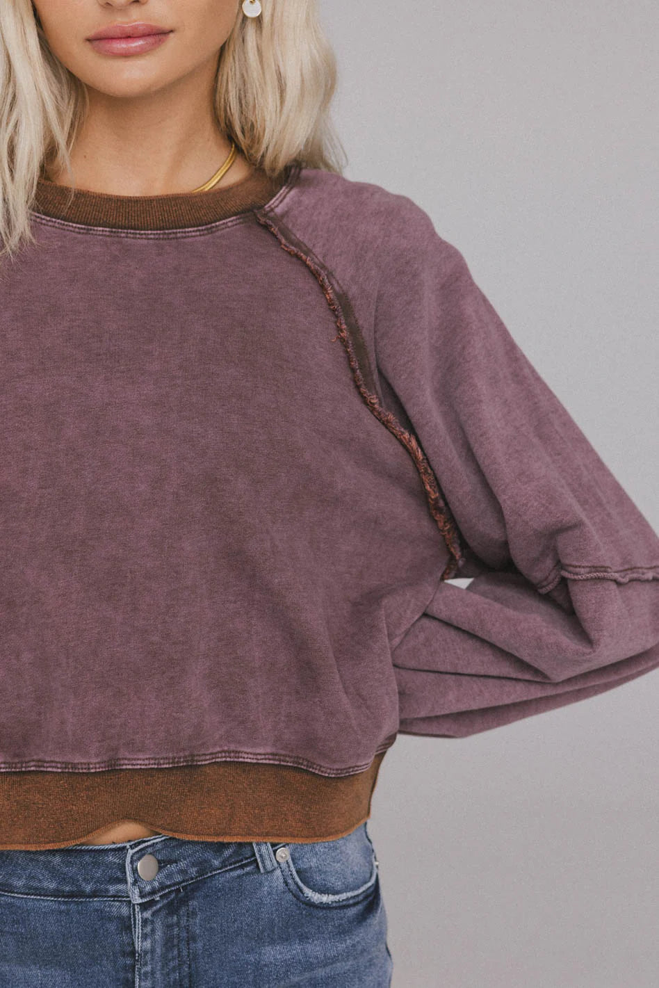 Porter Distressed Crewneck in Berry FINAL SALE