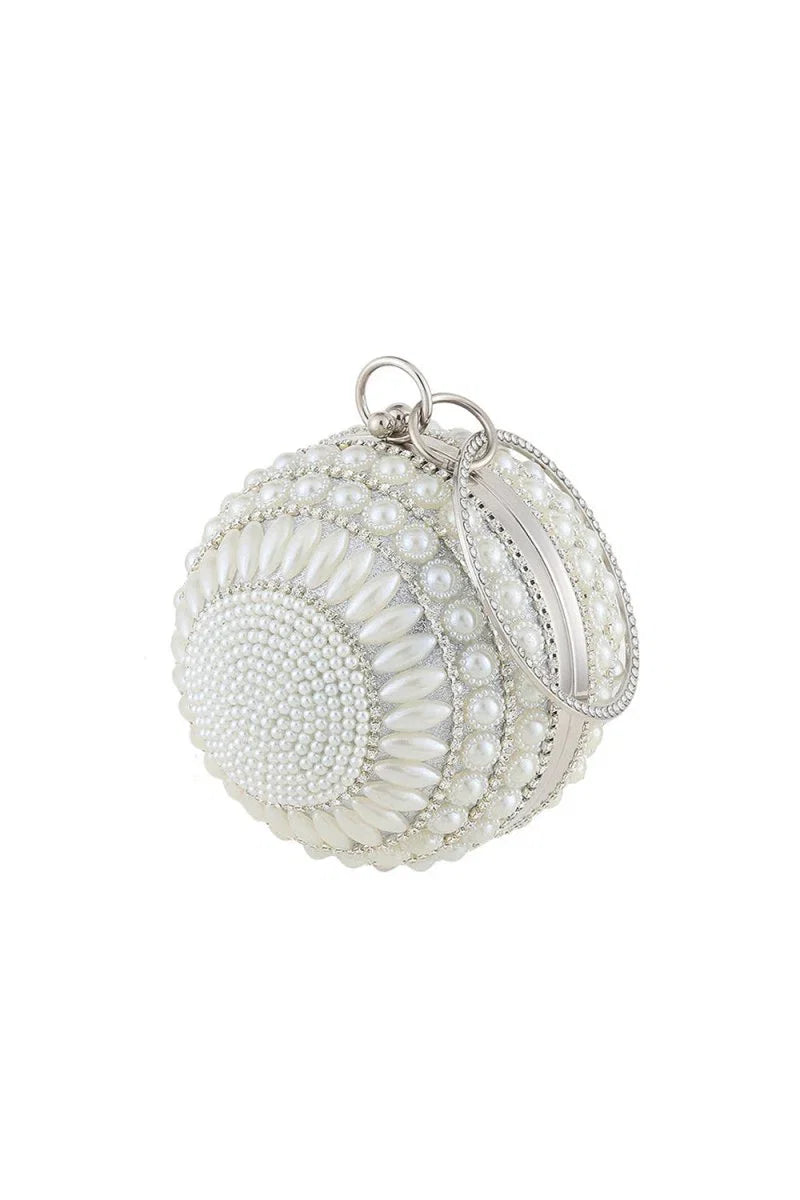 Womens Round Beaded Evening Clutch Bag