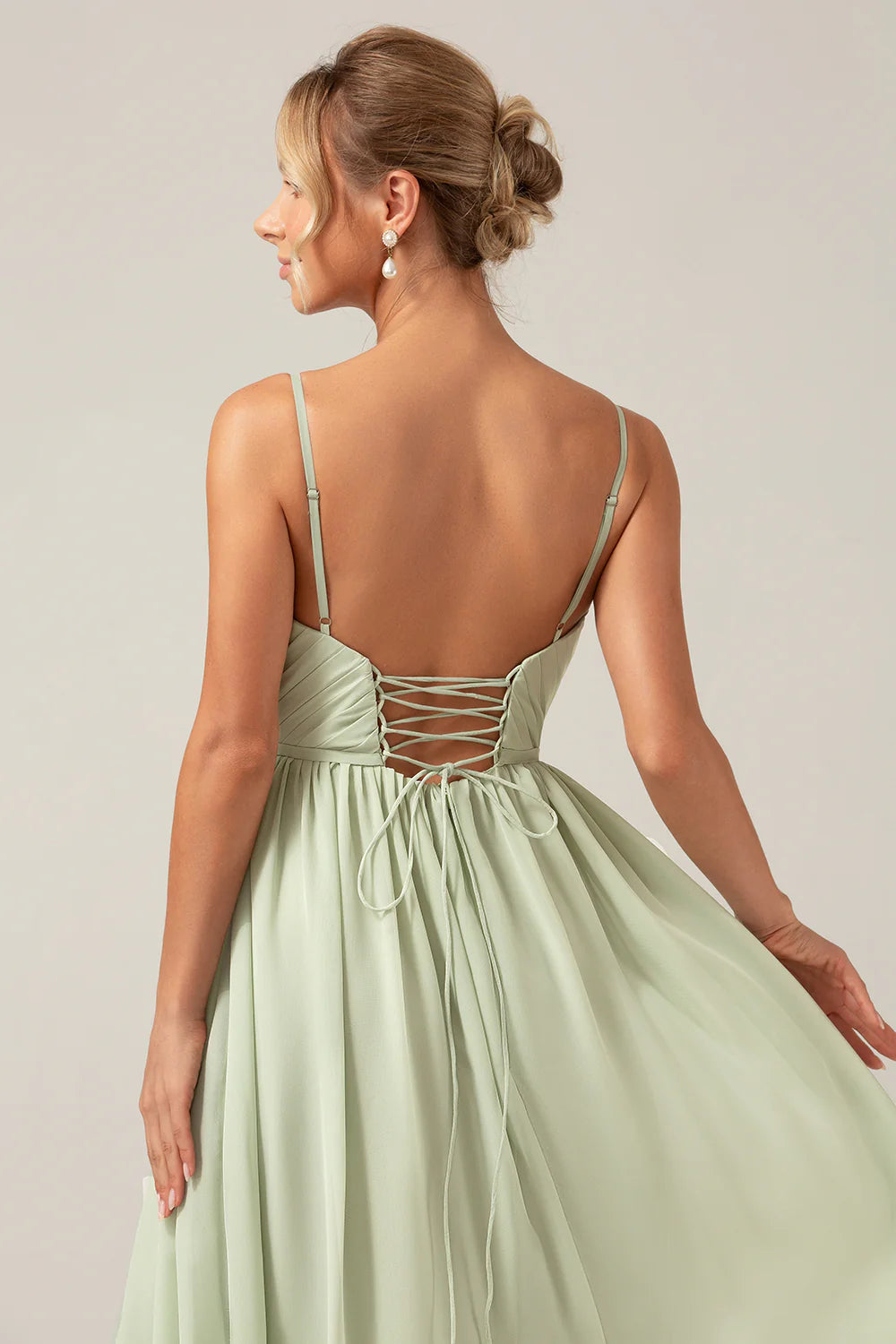 Dusty Sage A Line Spaghetti Straps Pleated Maternity Bridesmaid Dress