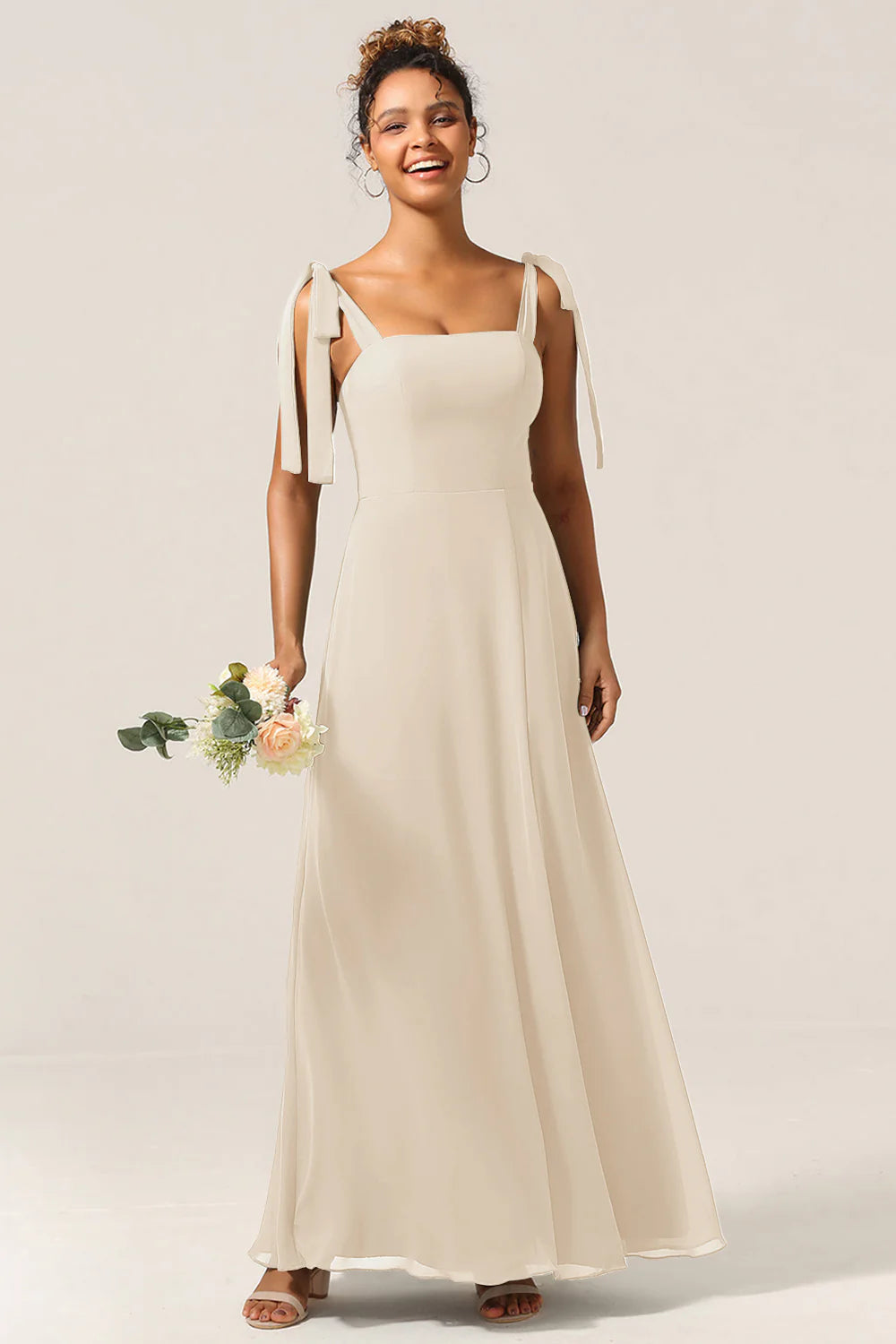 A Line Spaghetti Straps Floor Length Chiffon Bridesmaid Dress with Slit