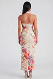 Champagne Halter Floral Wedding Guest Dress