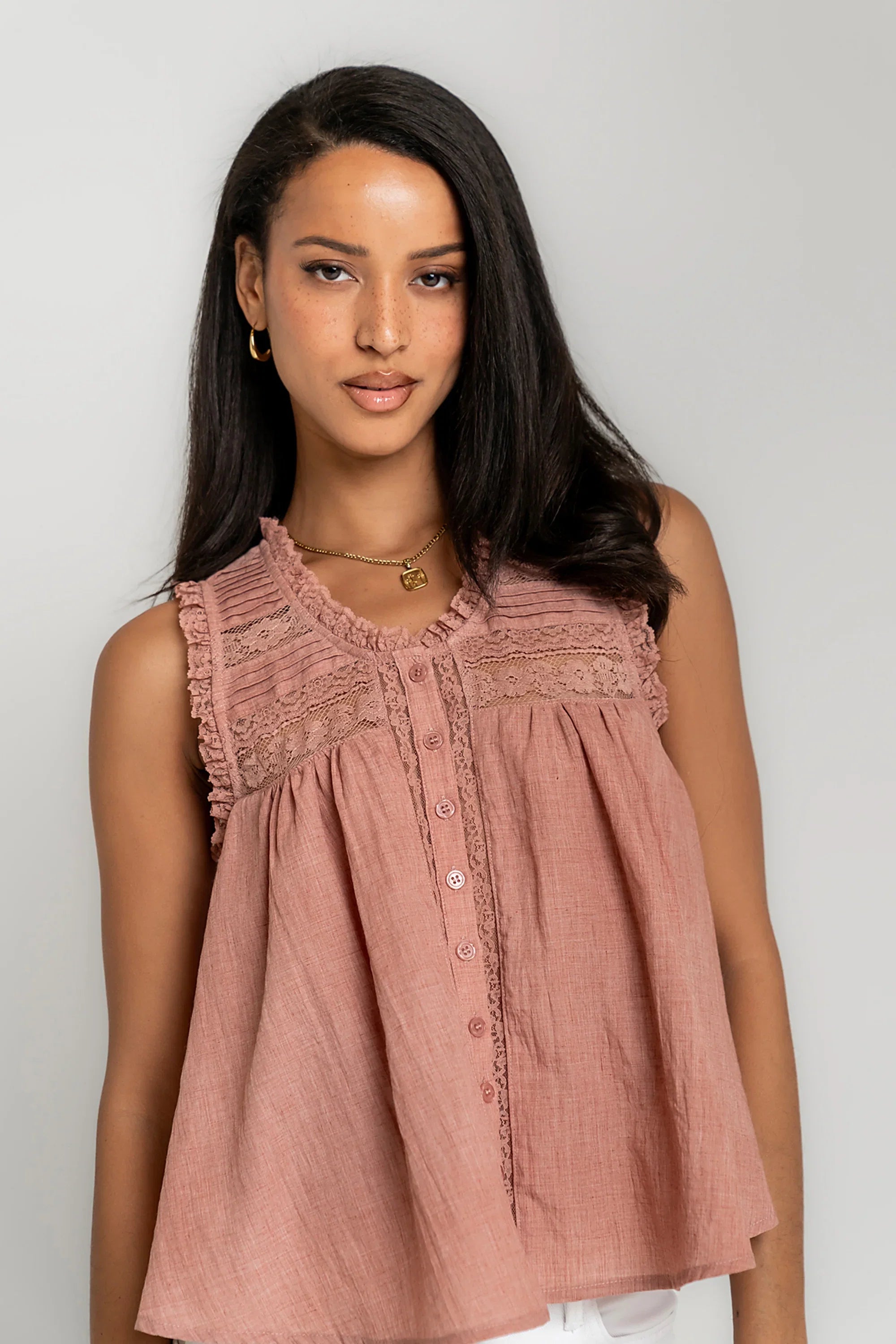 Megan Button Up Tank in Terracotta