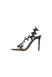 Black Slingback Open Toe Stiletto High Heels with Rhinestones