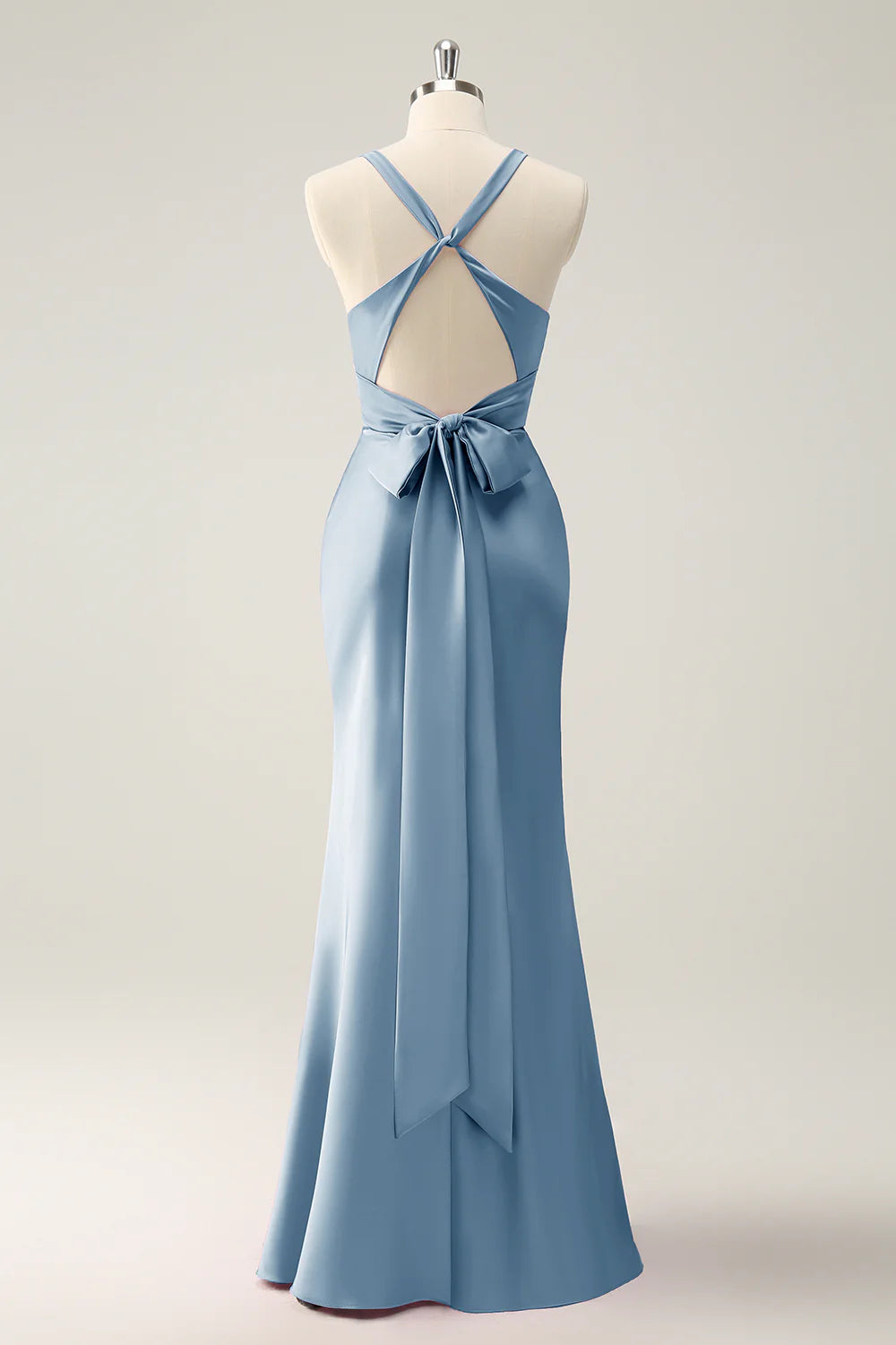 Mermaid Deep V Neck Pleated Backless Bridesmaid Dress with Lace Up Back