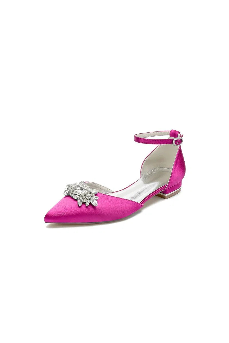 Pointed Toe Rhinestone Ankle Strap Kitten Heels