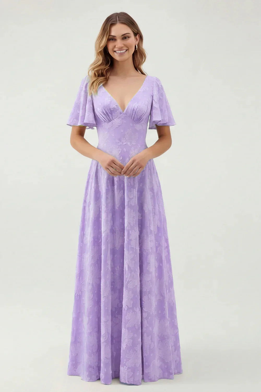 A Line Sage Green Floral Jacquard Flutter Sleeves Maxi Dress with Bow Back
