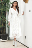 Classy A Line Long Sleeves Boho White Graduation Dress with Lace