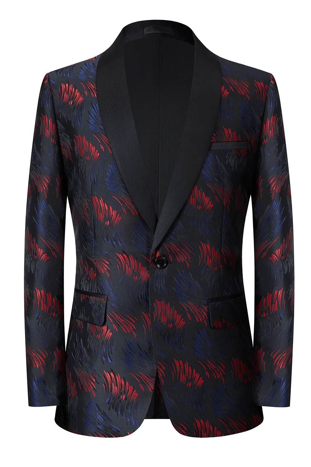Mens Dark Navy Shawl Lapel Jacquard One Button 2 Piece Guest Suits