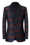Mens Dark Navy Shawl Lapel Jacquard One Button 2 Piece Guest Suits