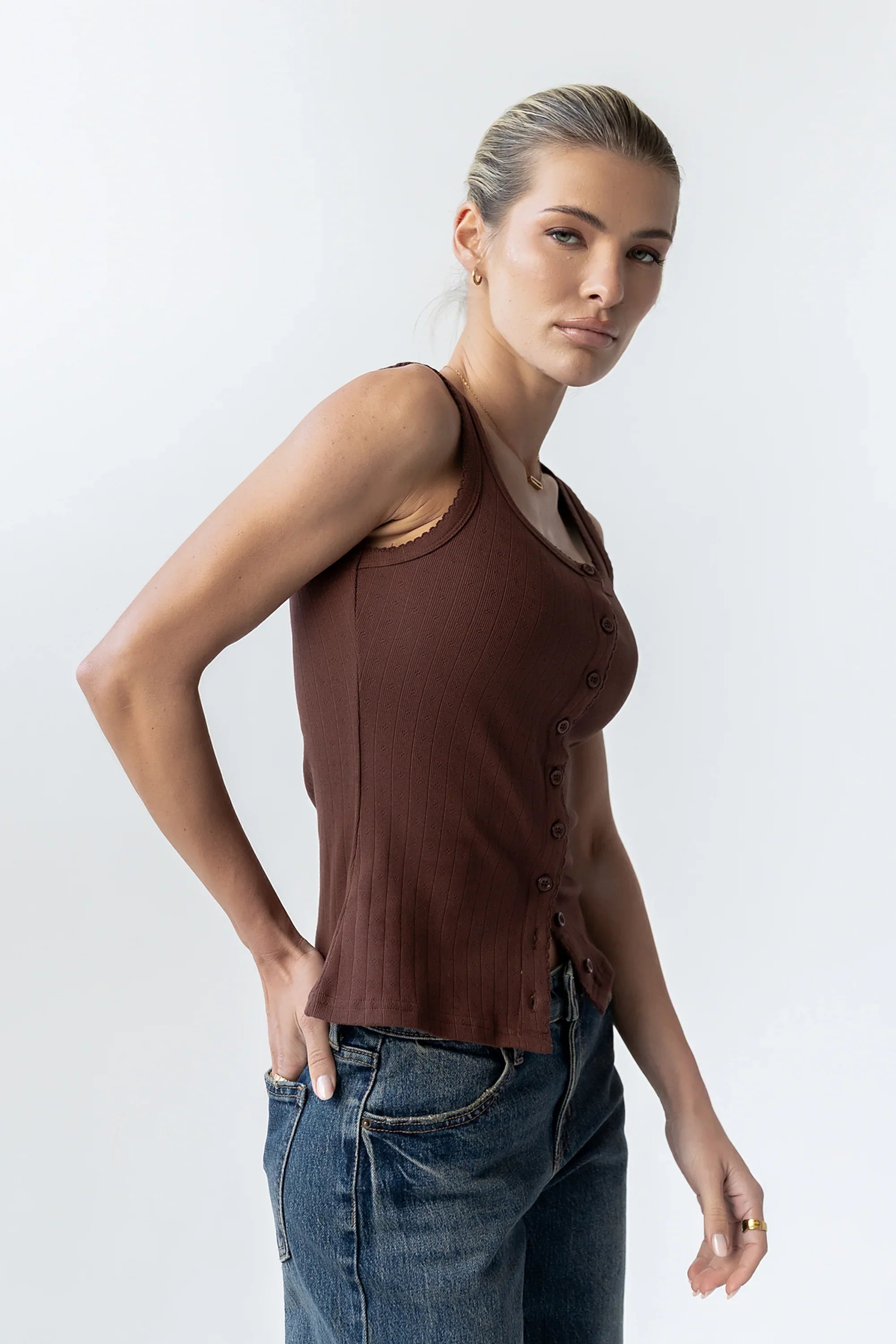 Apollo Knit Tank Top in Brown