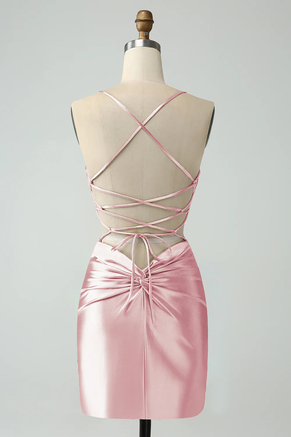 Golden Bodycon Spaghetti Straps Lace up Back Short Homecoming Dress
