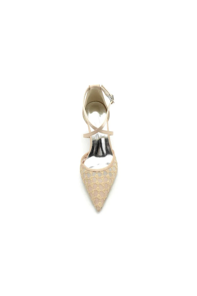 White Cross Strap Pump with Delicate Flower Embellishments