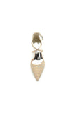 White Cross Strap Pump with Delicate Flower Embellishments