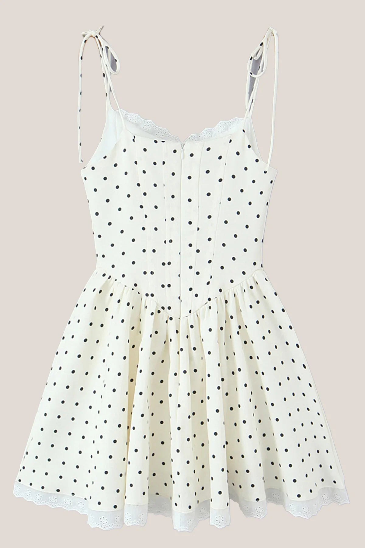 White Polka Dot Cotton A Line Mini Dress