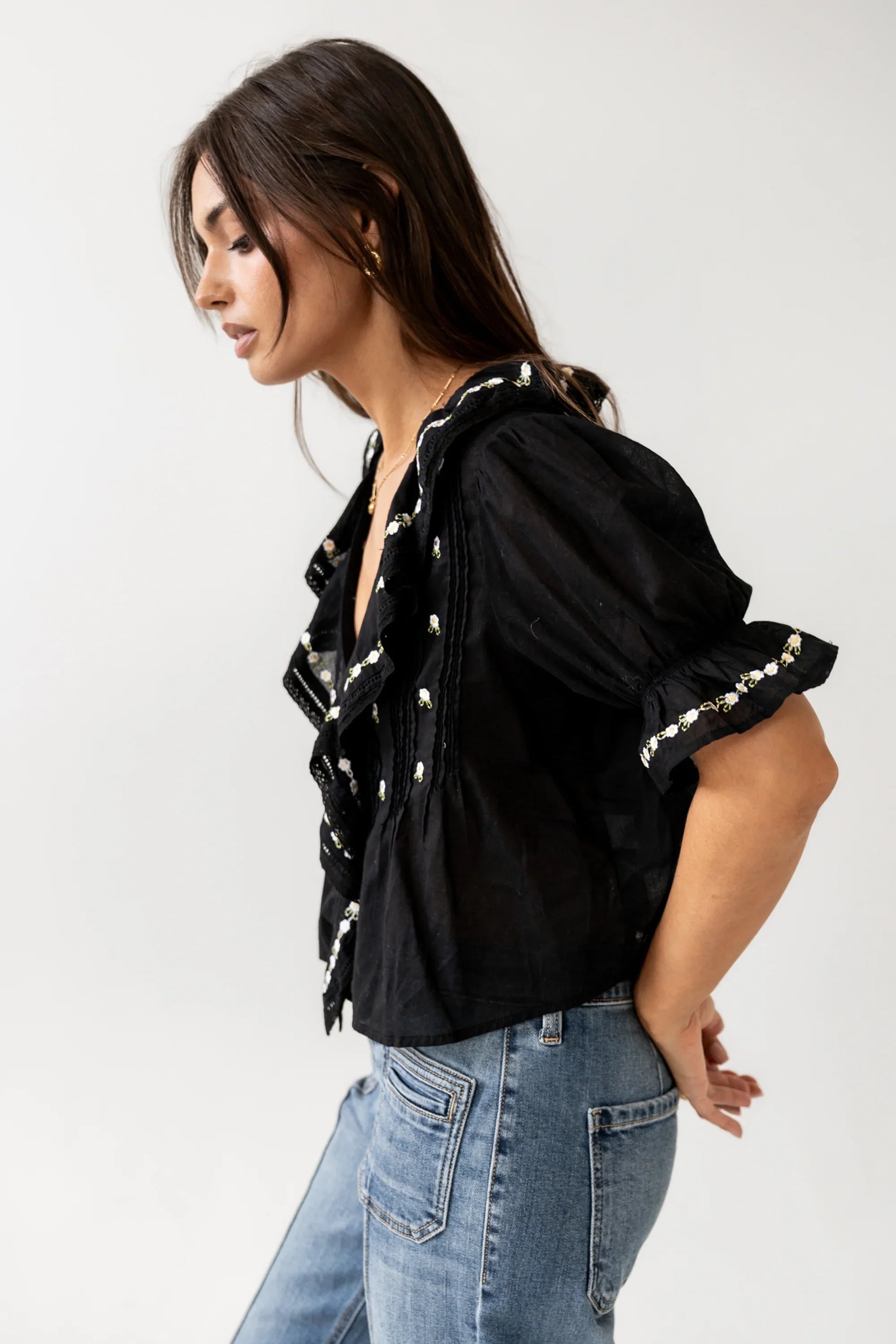 Suzie Embroidered Blouse in Black FINAL SALE