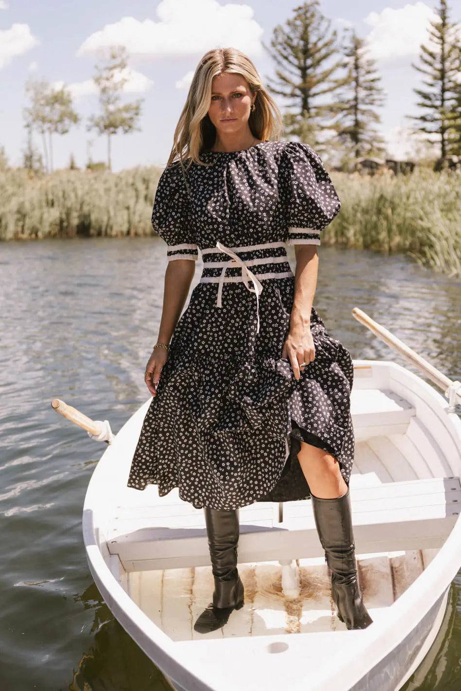 Kendra Ditsy Floral Midi Dress in Black FINAL SALE