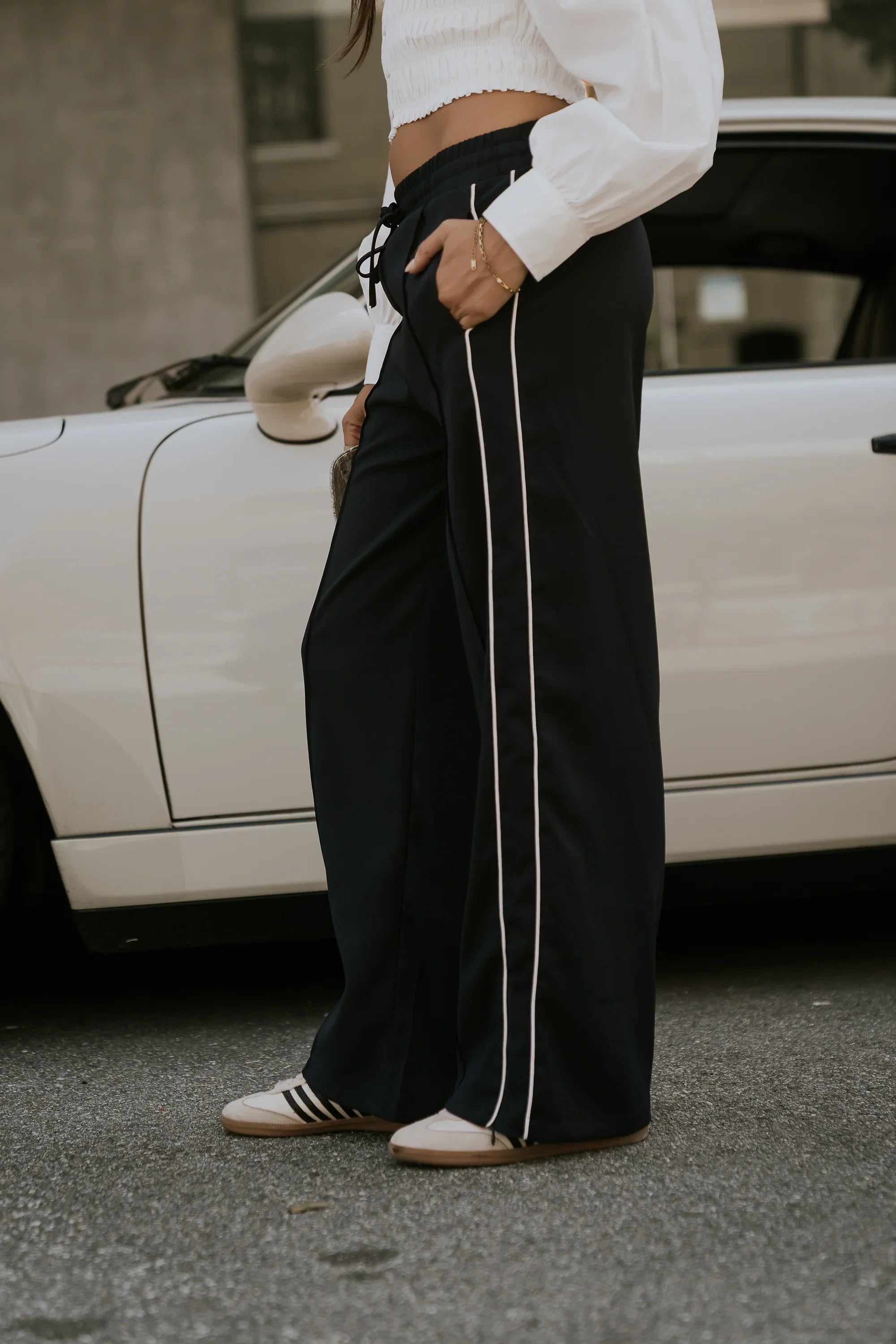 Emily Striped Wide Leg Pants in Navy