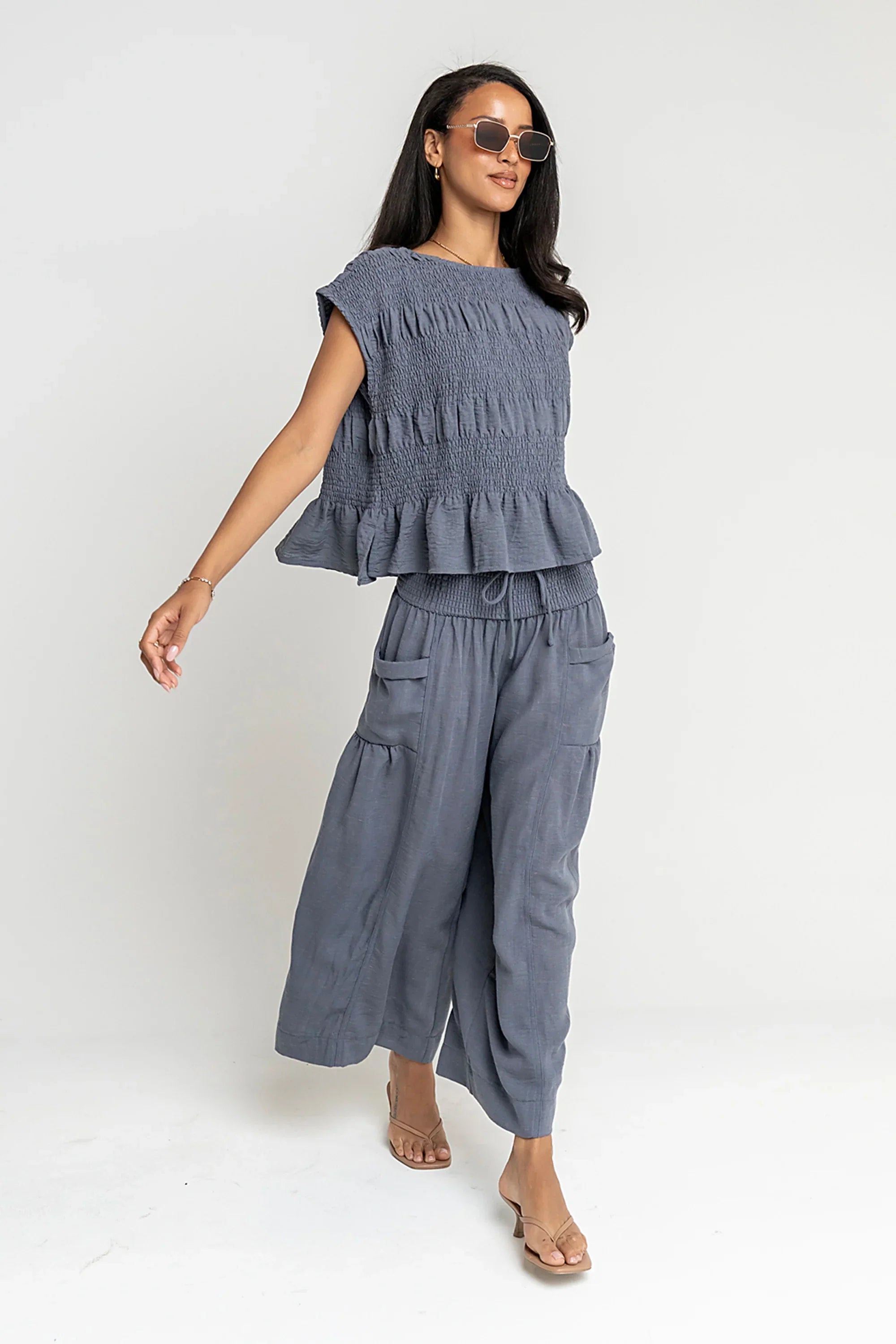 Ashton Smocked Top in Blue