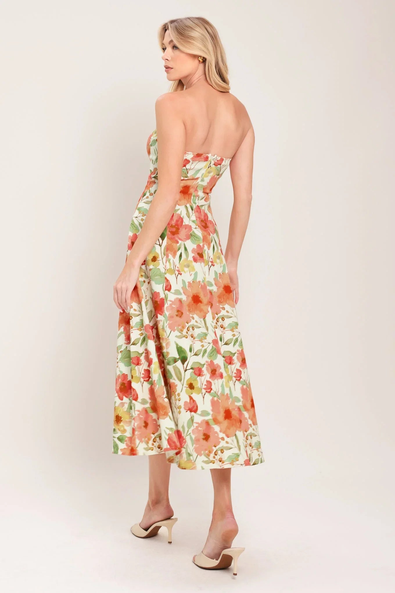 FLORAL DAYDREAM STRAPLESS MIDI DRESS