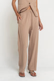 Vivienne Pinstripe Wide Leg Pants in Tan