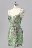 Gorgeous Green Bodycon Spaghetti Straps Corset Homecoming Dress with Sequins