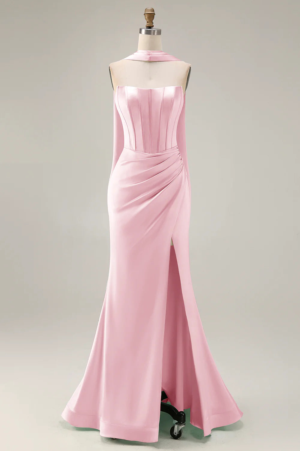 Light Green Strapless Mermaid Corset Ruched Long Prom Dress with Streamer