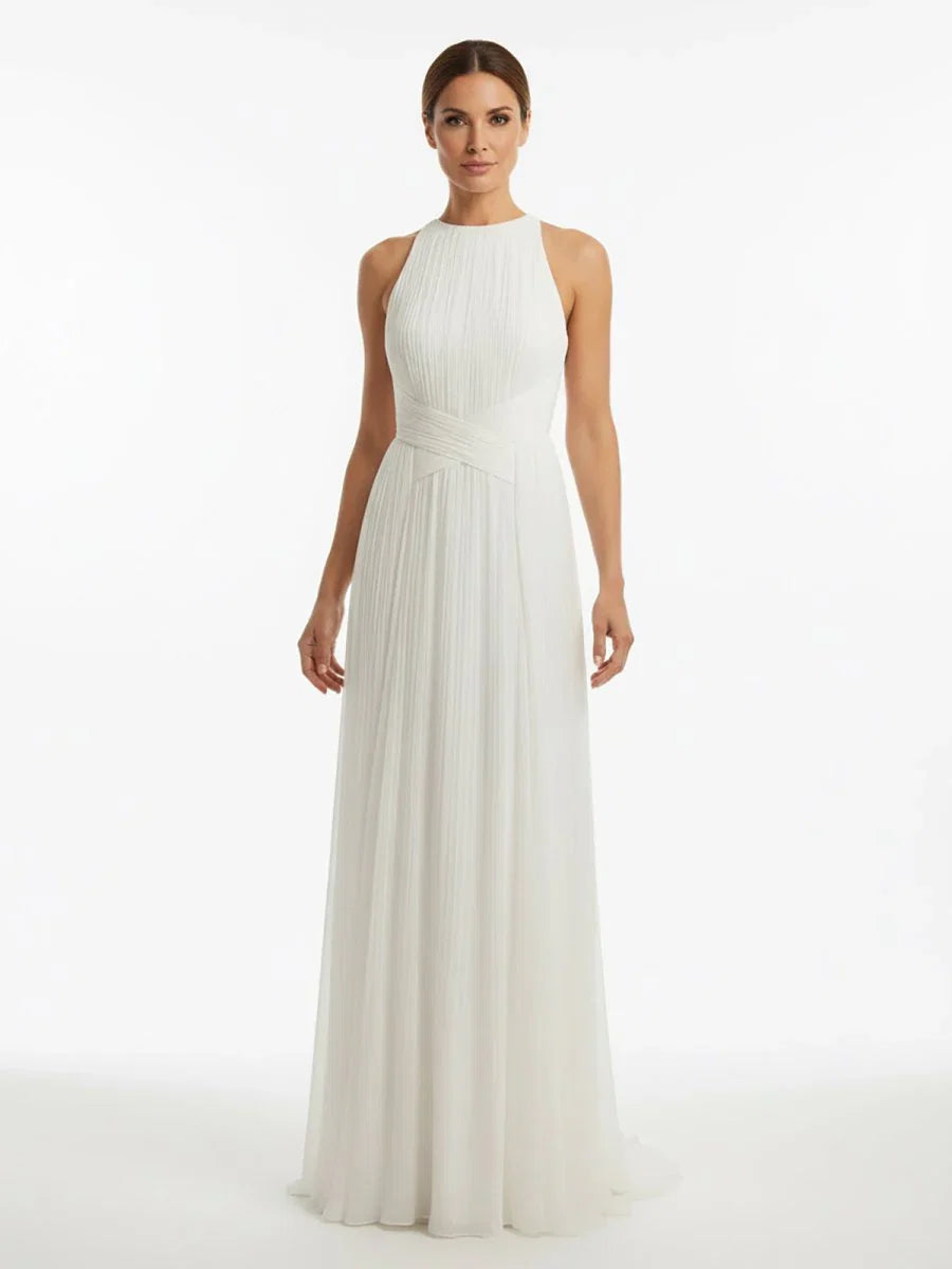 Sheath Halter Chiffon Plaited Dress With Special Back Design