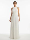 Sheath Halter Chiffon Plaited Dress With Special Back Design