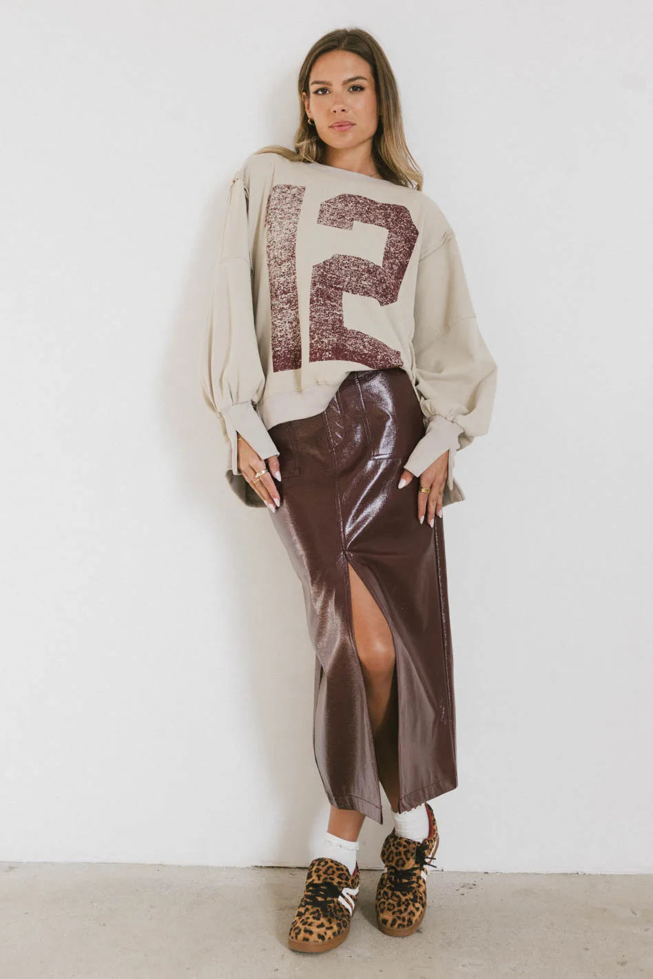Varsity Distressed Top in Sand FINAL SALE