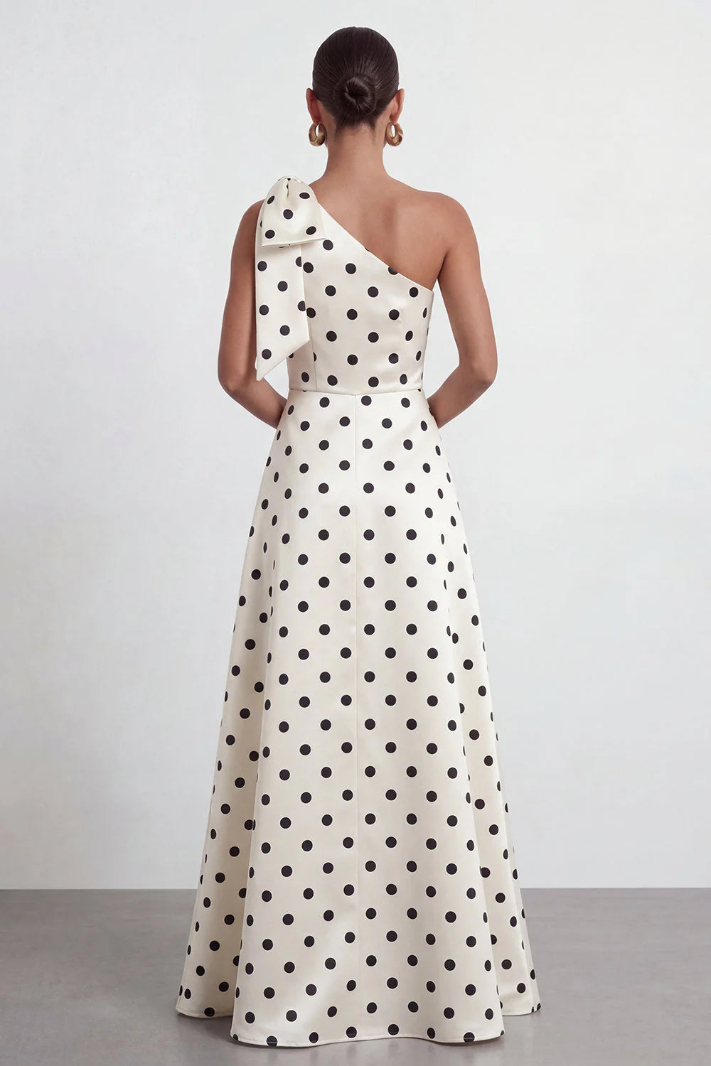 Green White Polka Dot One Shoulder A Line Formal Dress with Slit