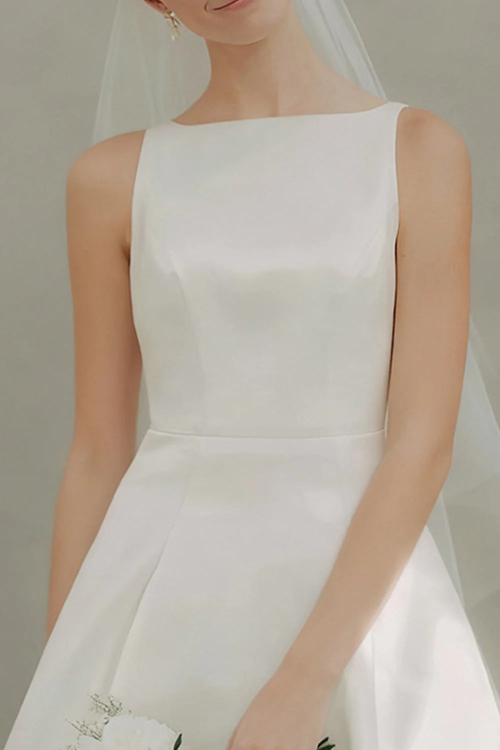 Simple A Line White Satin Courthouse Wedding Dress