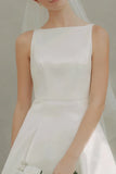 Simple A Line White Satin Courthouse Wedding Dress