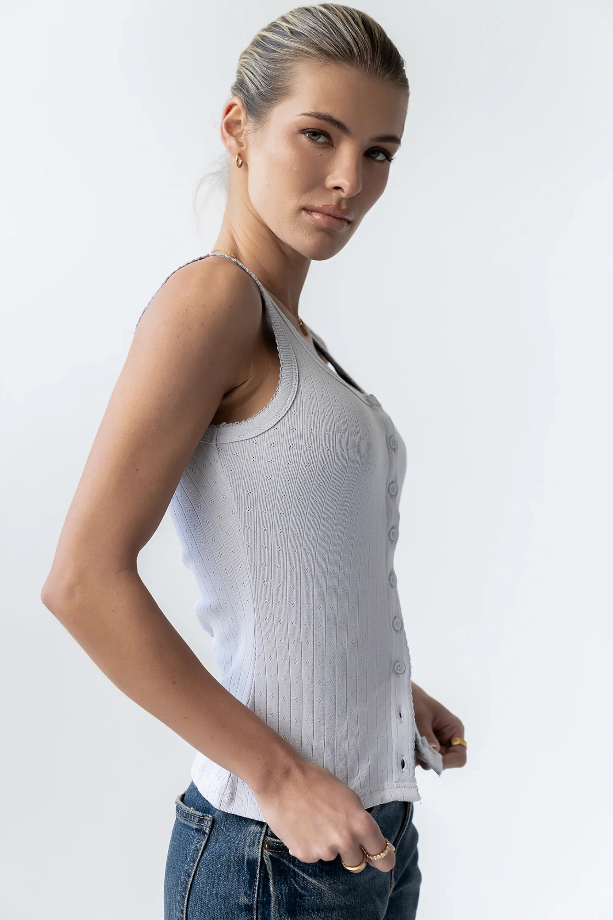 Apollo Knit Tank Top in Light Blue