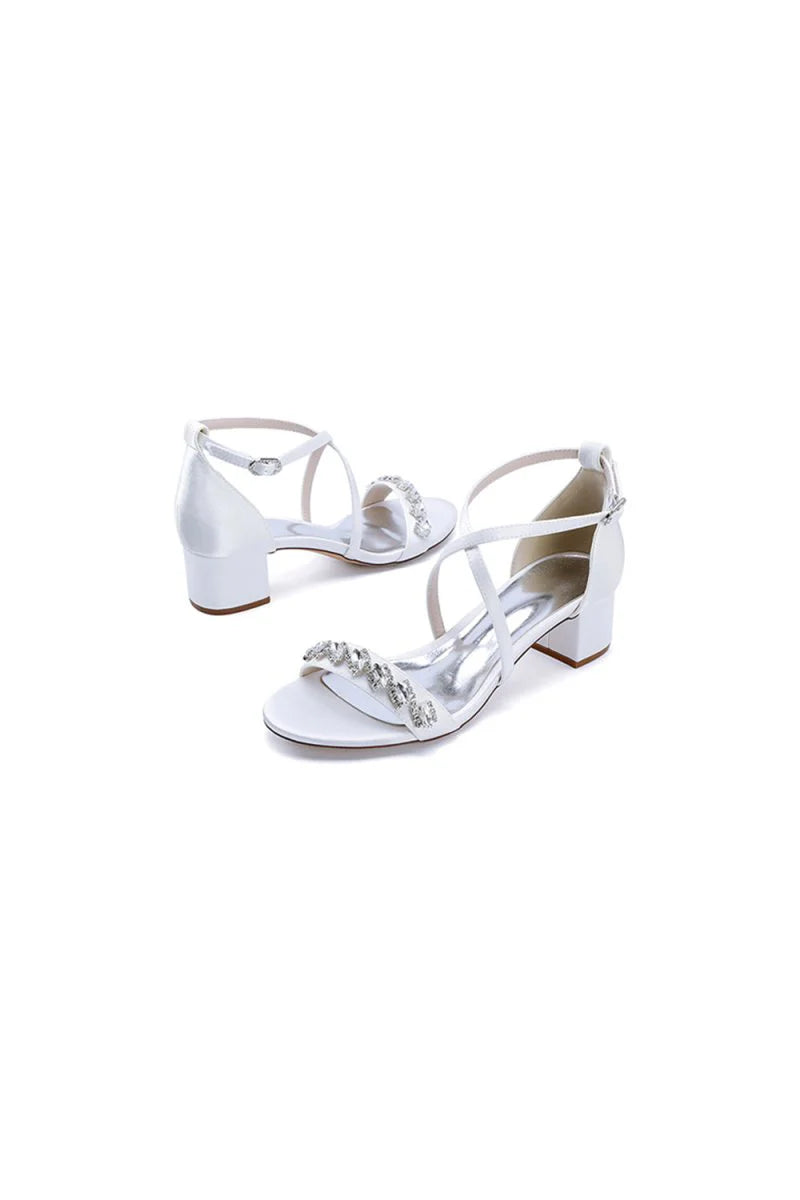 Open Toe Crystal Hollow Out Chunky Heels