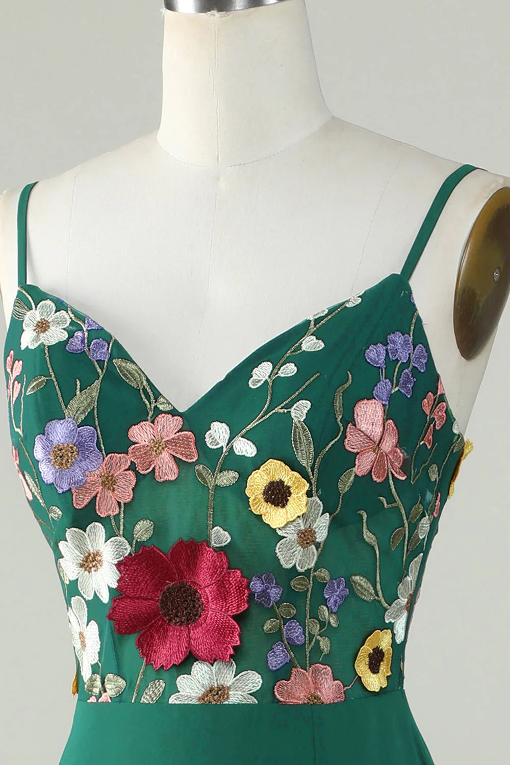 Dark Green A Line Spaghetti Straps Floor Length Dress with 3D Flowers