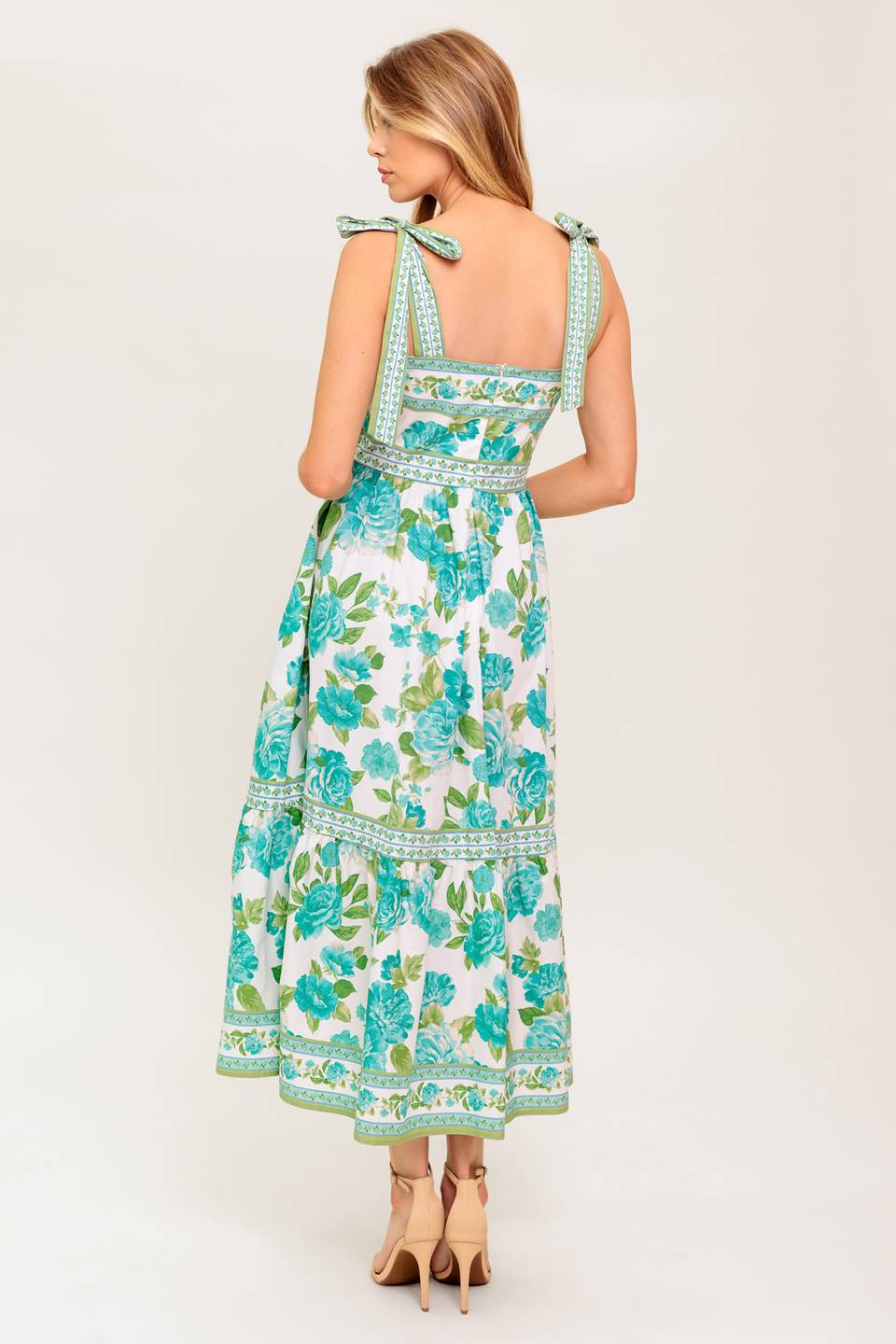 SEASIDE ESCAPES FLORAL MIDI DRESS GREEN