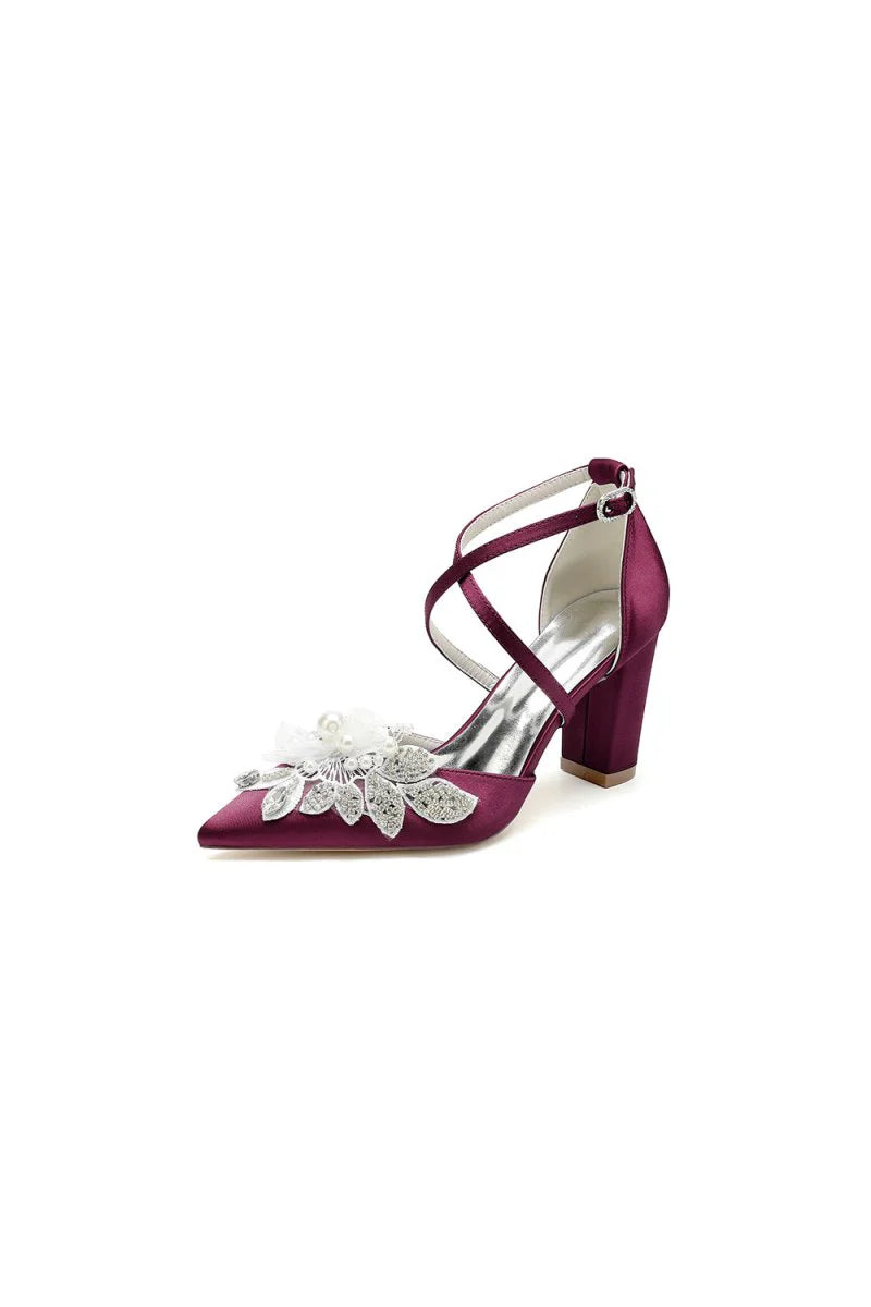 White Silk Pump with Handcrafted Flower and Crystal Embellishments