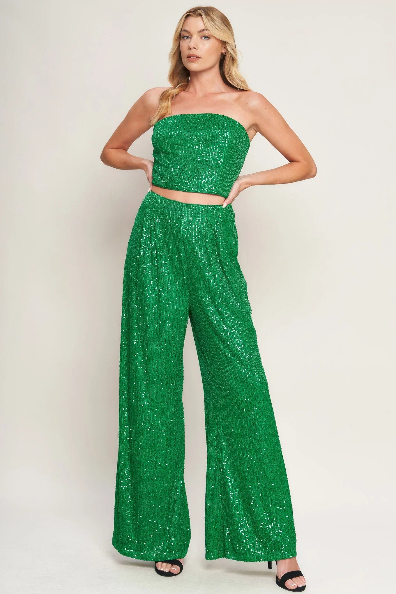 CHARMING COMPOSURE SEQUIN CROP TOP PANT SET