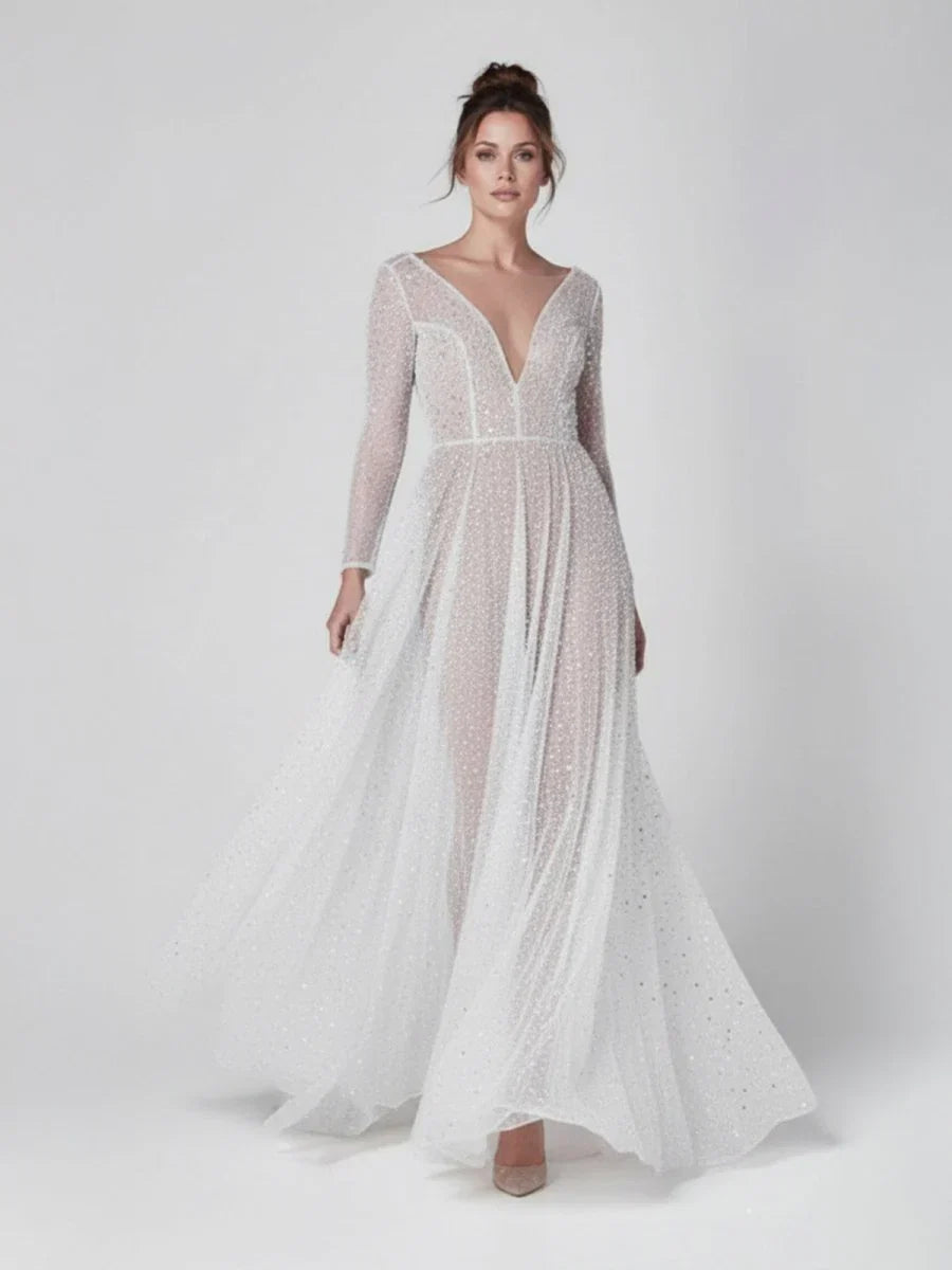 Bohemian A Line Sparkly Sequined Luxury Wedding Dresses