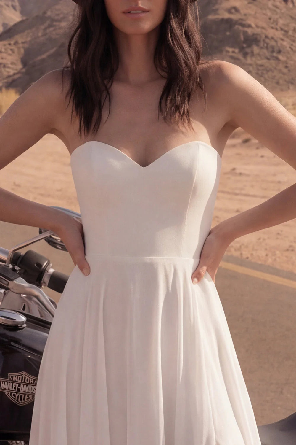 Simple Ivory A Line Strapless Maxi Wedding Dress with Slit
