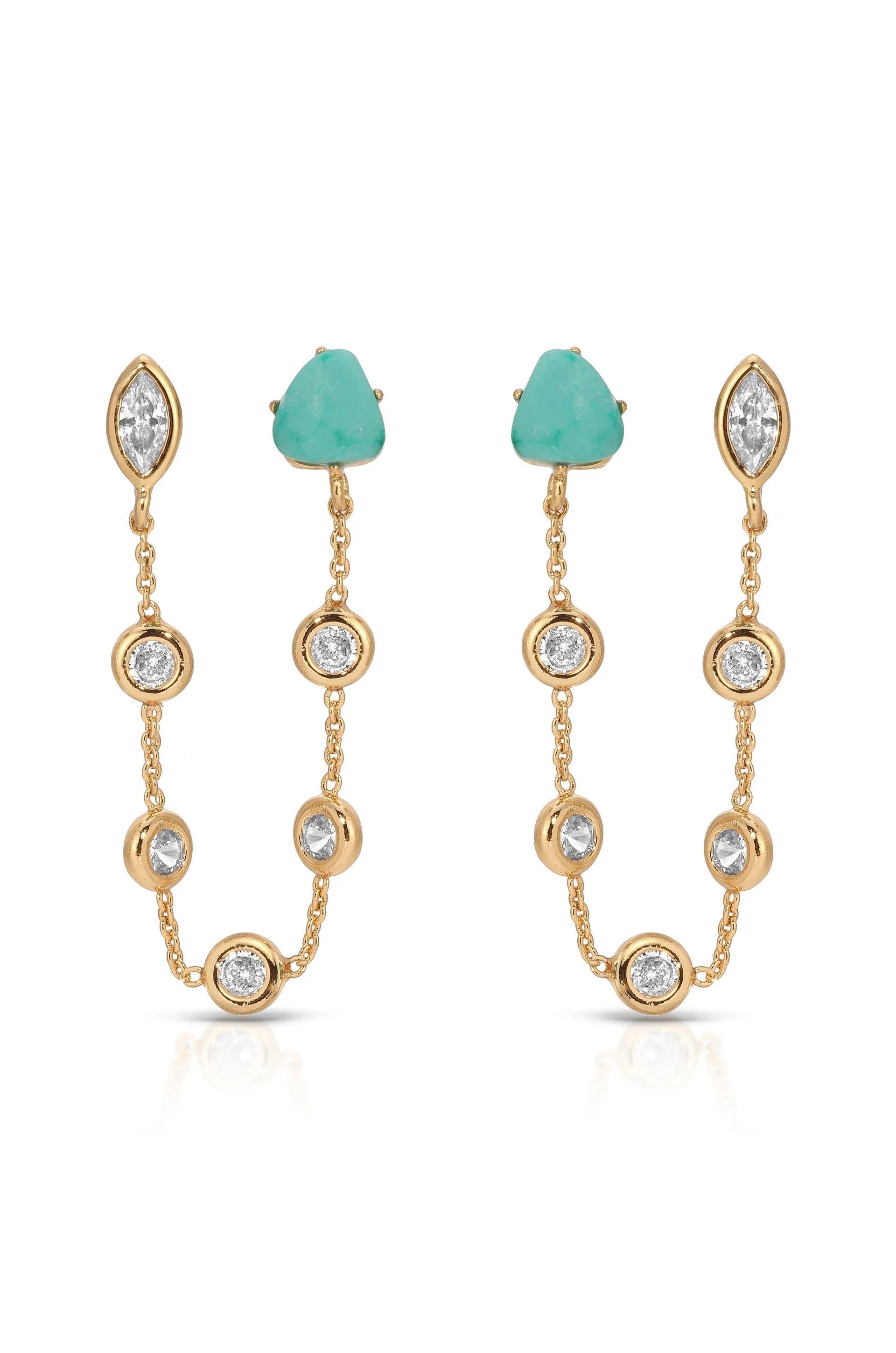 Double Piercing Turquoise Earrings