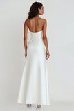 Simple White Sheath Strapless Satin Asymmetrical Graduation Dress with Ruffles