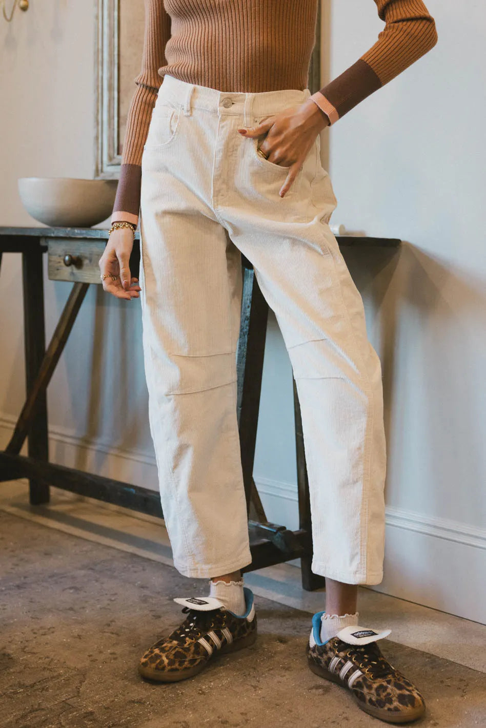 Lisette Barrel Jean in Ivory Courduroy FINAL SALE