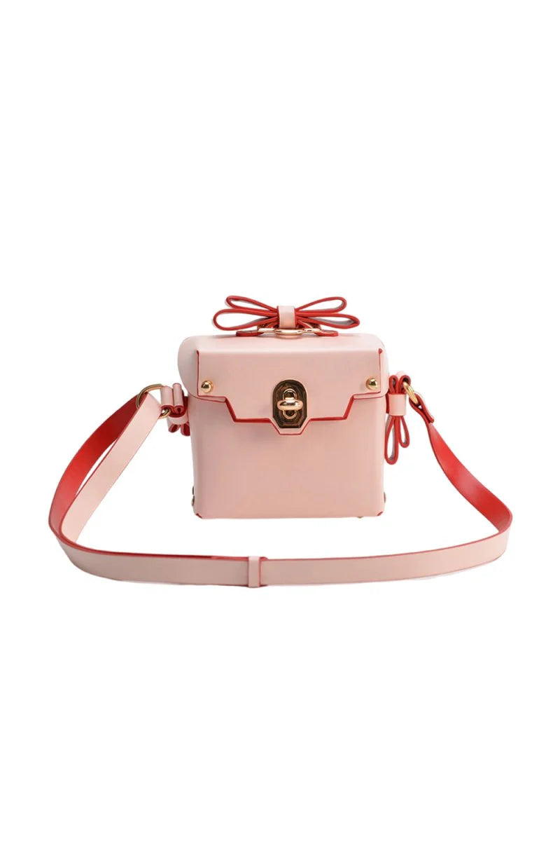 Womens Bowknots Box Shoulder Bags in Vegan Leather